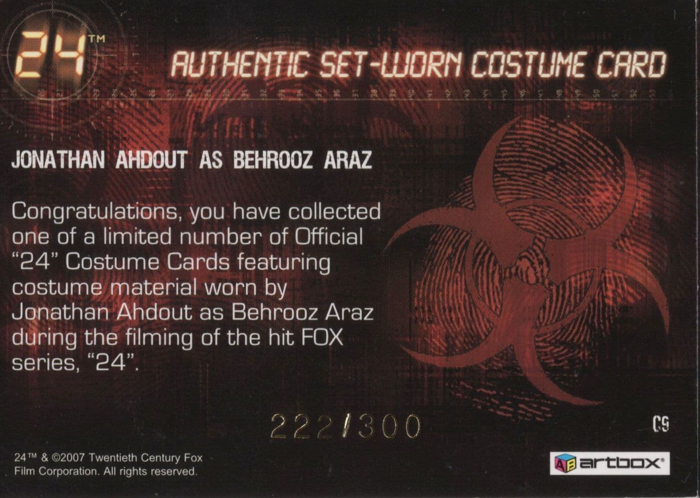 Jonathan Ahdout as Behrooz 24 TV Show Real Actor Costume Card