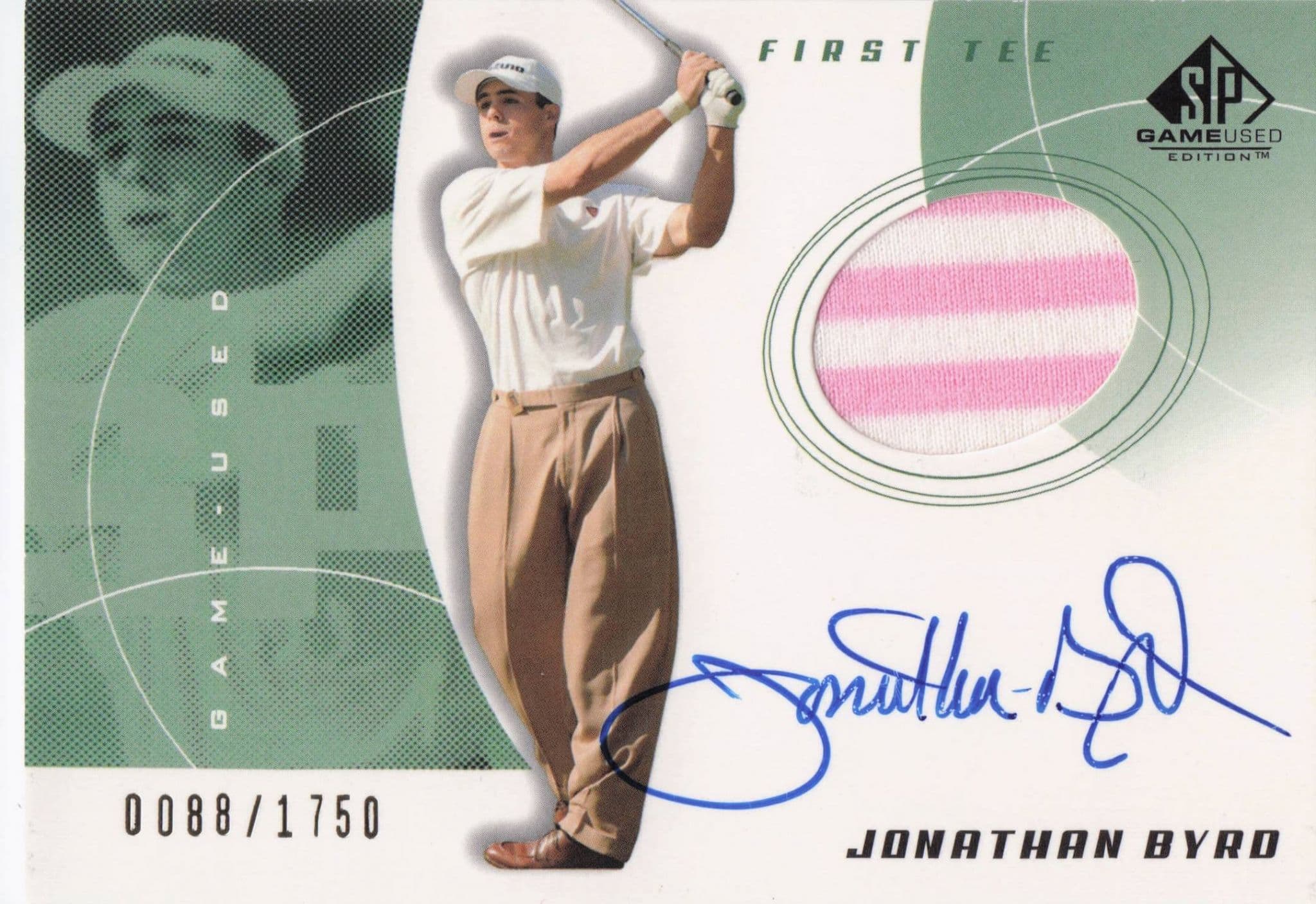 Jonathan Byrd First Tee 2002 Golf Upper Deck Hand Signed Worn Shirt Card
