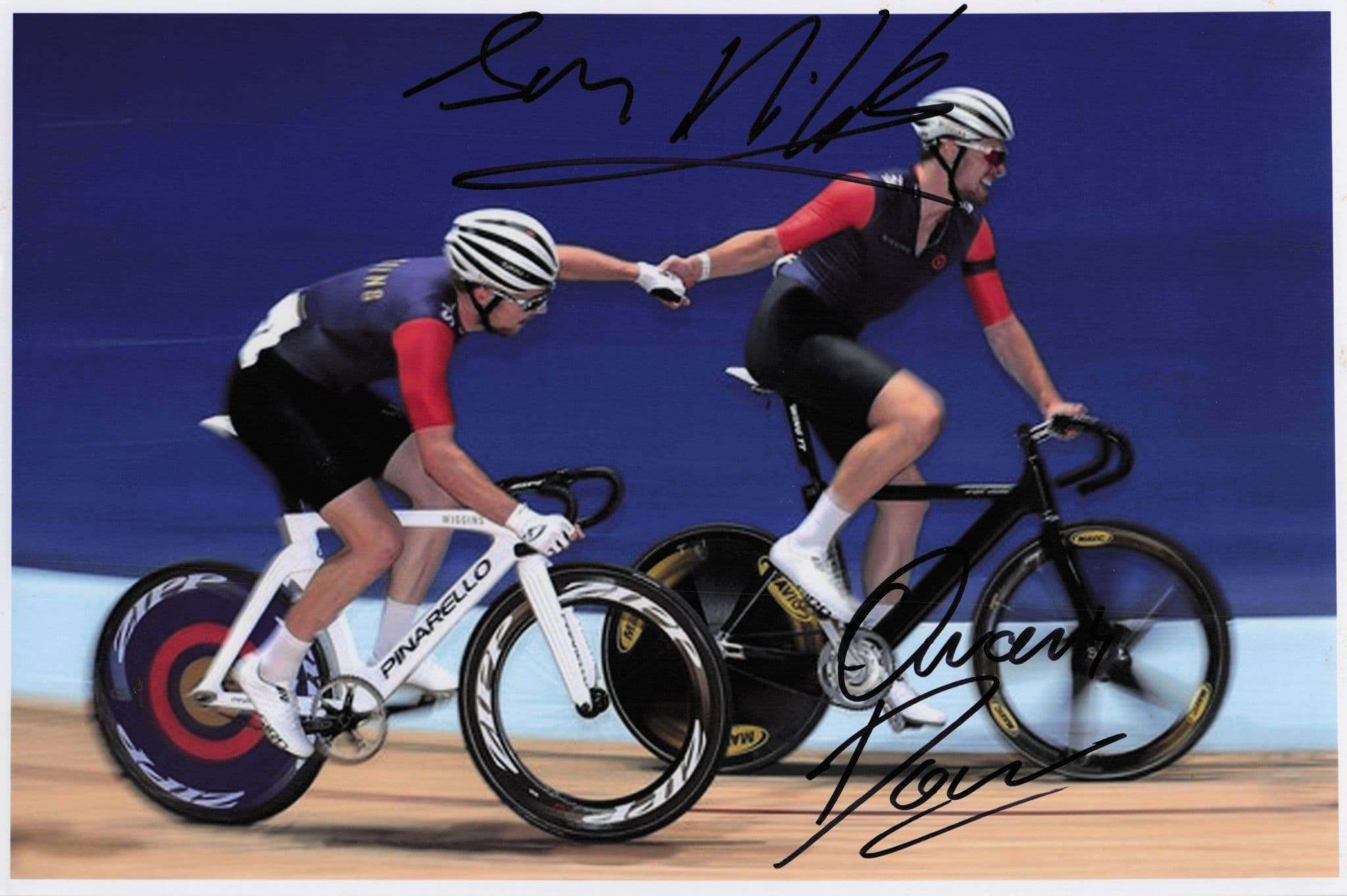Jonathan Dibben & Owain Doull GB & Welsh Cyclists MULTI 12x8 Hand Signed Photo