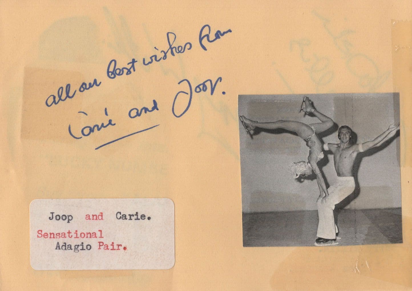 Joop & Carie The Adagio Champion Ballet Ice Skating Old Signed Autograph s
