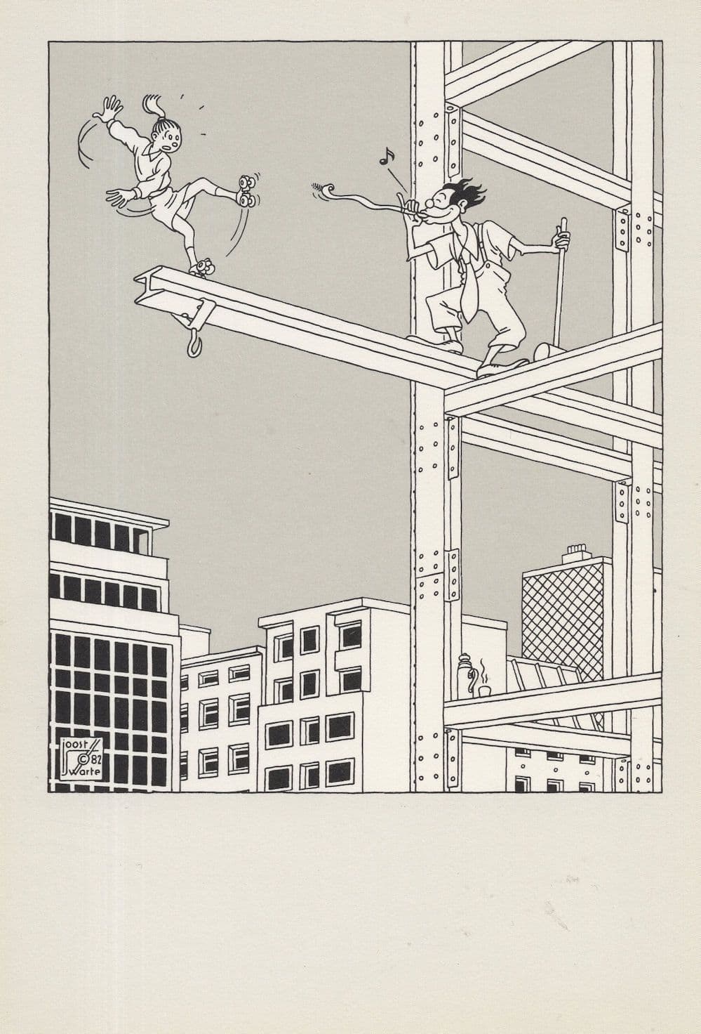 Joost Swarte Skyscraper Scaffolding Dutch Comic Art Postcard