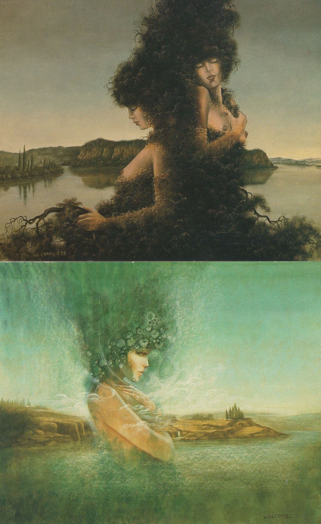 Jose Correa Giant Afro Hair Sea Nymph Woman 2x Painting Postcard