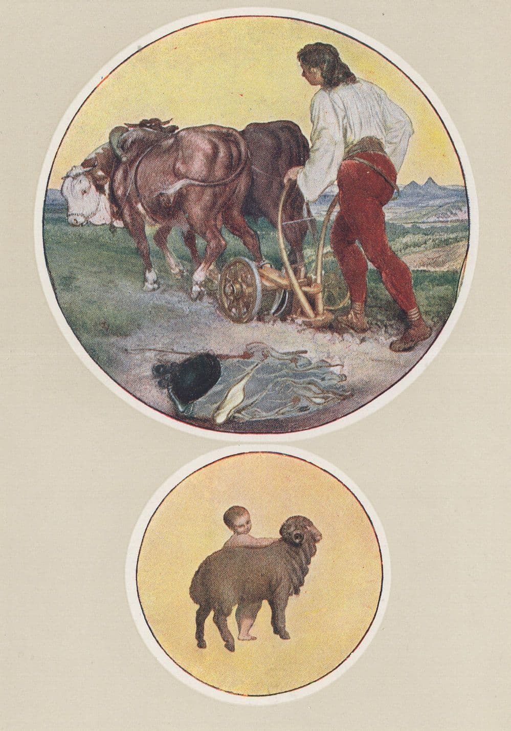 Josef Manes Czech Female Farmer Cow & Cart Painting Postcard