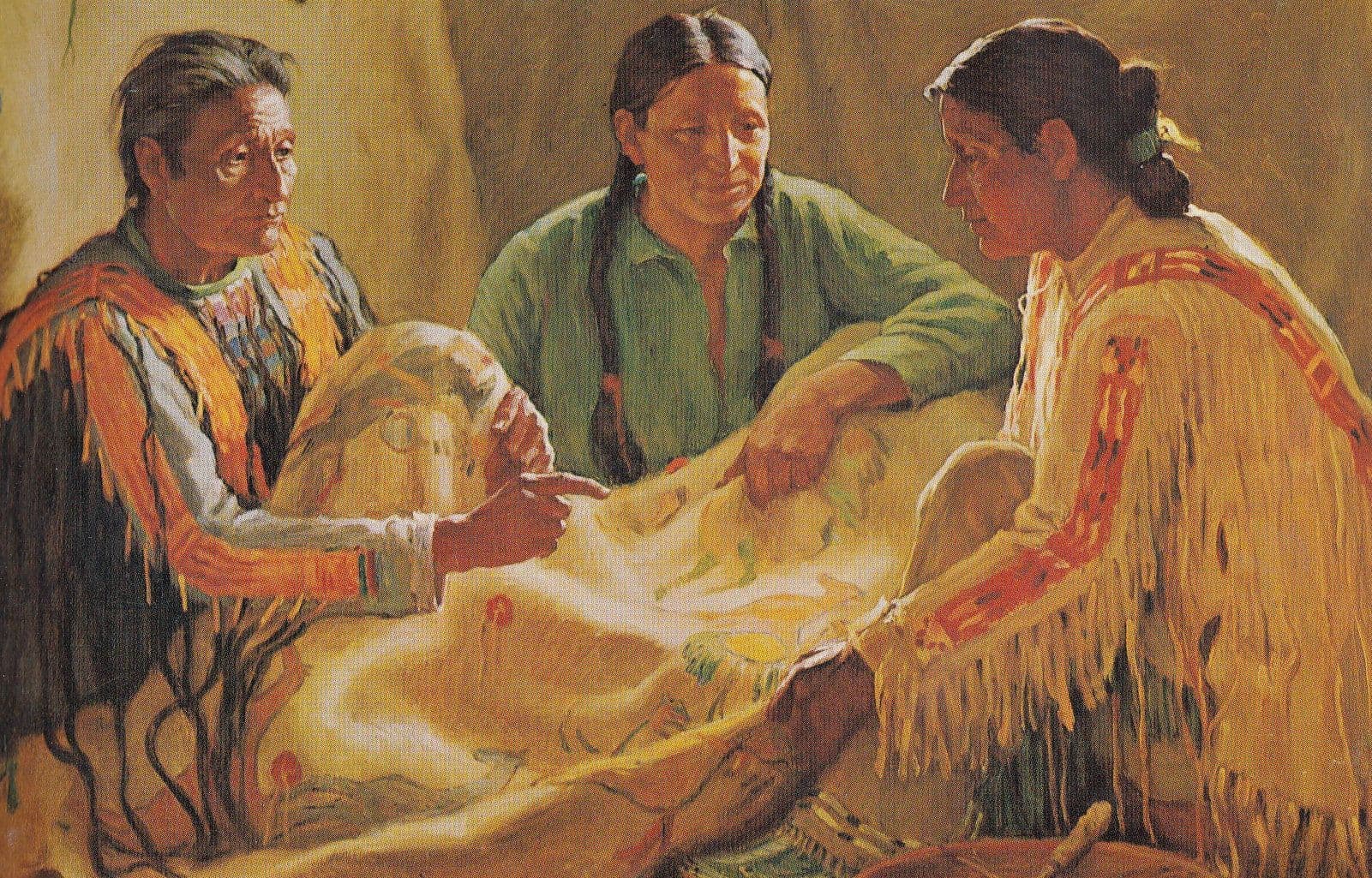 Joseph Henry Sharp Story Of The War Robe Red Indian Painting Postcard