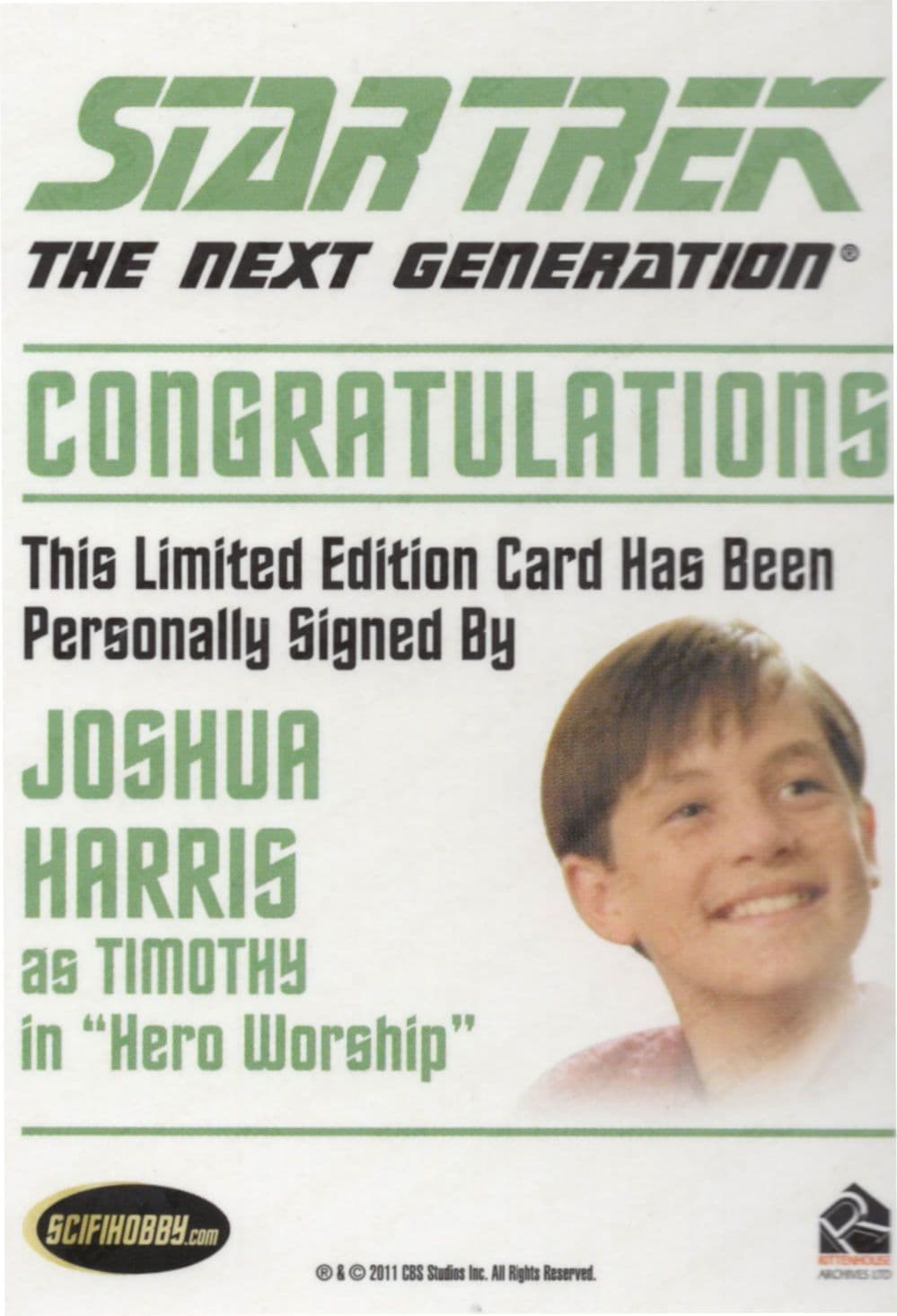 Joshua Harris as Timothy Star Trek Hand Signed Autograph Photo Card
