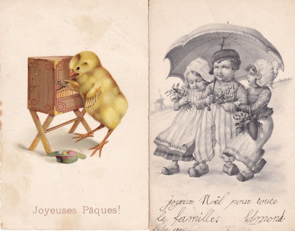 Joyeuses Paques Bird Perhaps With Antique Phone Radio 2x Old Postcard s