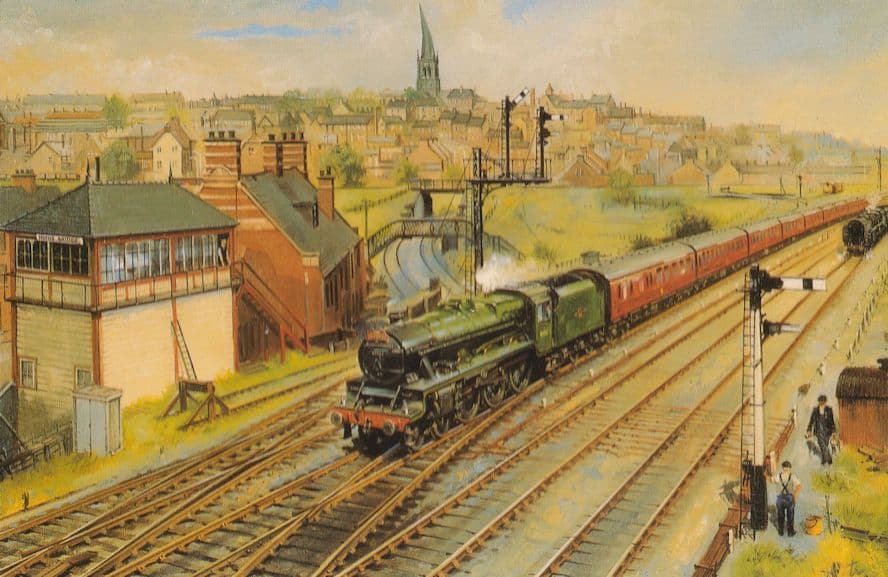 Jubilee Class 45561 Saskatchewan Train at Chesterfield Painting Postcard