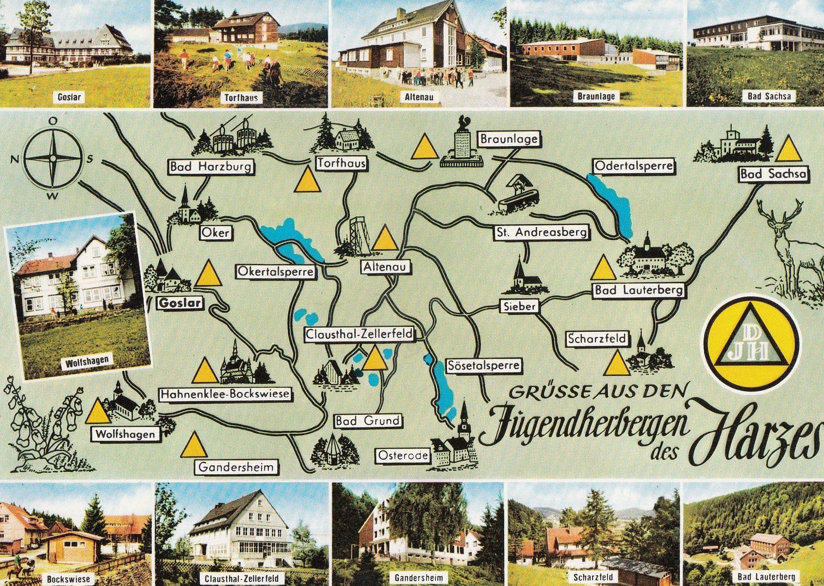 Jugendherbergen Des Harzes German Map Karte Postcard