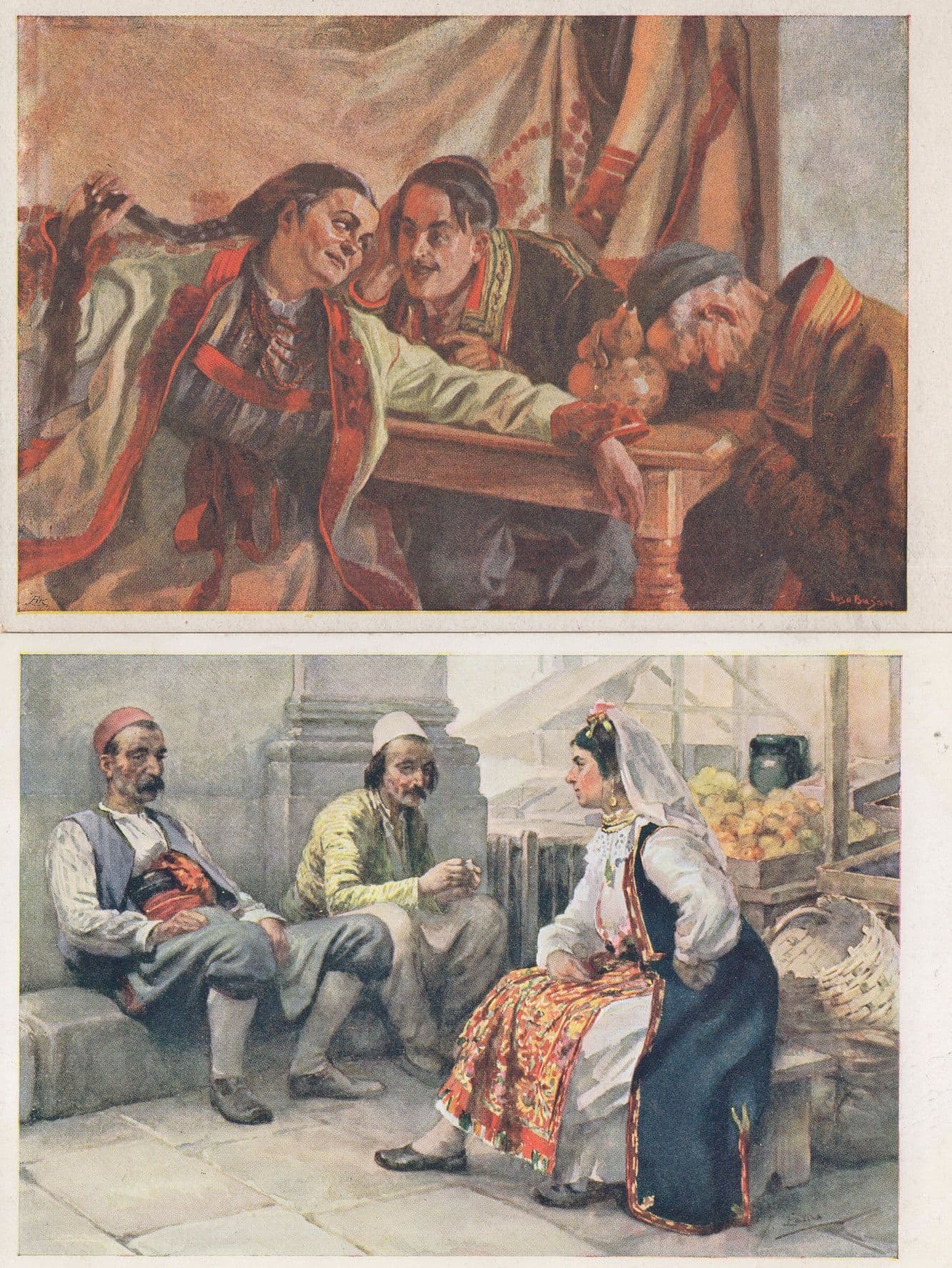 Jugoslavia 2x Costume Painting incl Drunk Alcohol Old Postcard s