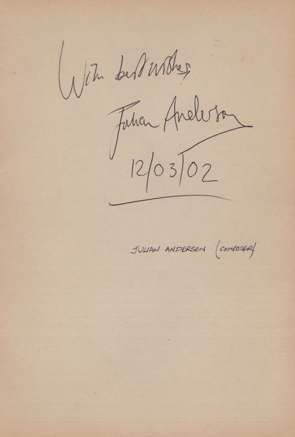Julian Anderson Classical Music Composer CBE Hand Signed Autograph