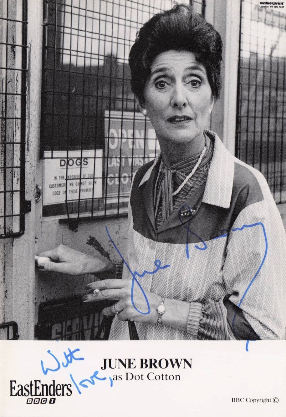 June Brown as Dot Cotton Eastenders Hand Signed Cast Card Photo (1)