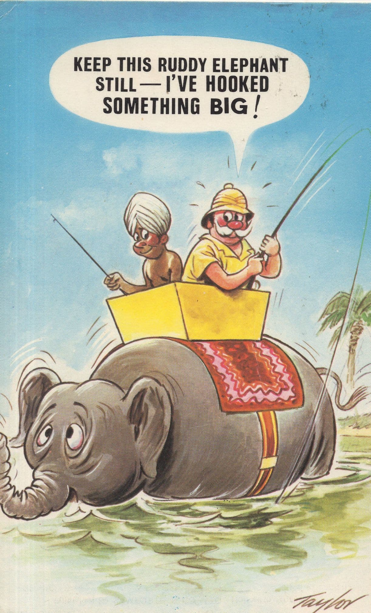 Jungle Animal Safari Elephant Exlorer Old Comic Postcard