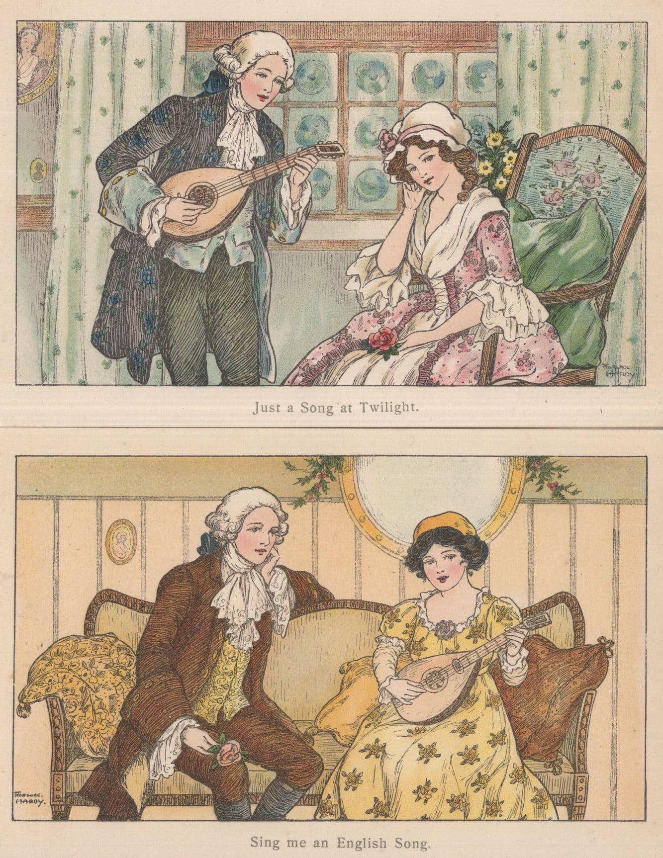 Just a Song at Twilight Sing Me The English 2x Lute Music Old Postcard s