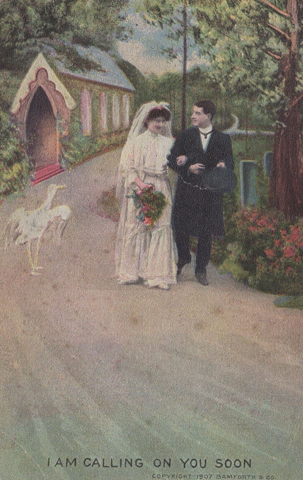 Just Married Church Henpecked Soon Comic Bird Antique Postcard
