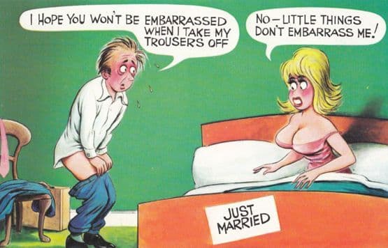 Just Married Man With Tiny Private Parts Embarrassed 1970s Comic Humour Postcard