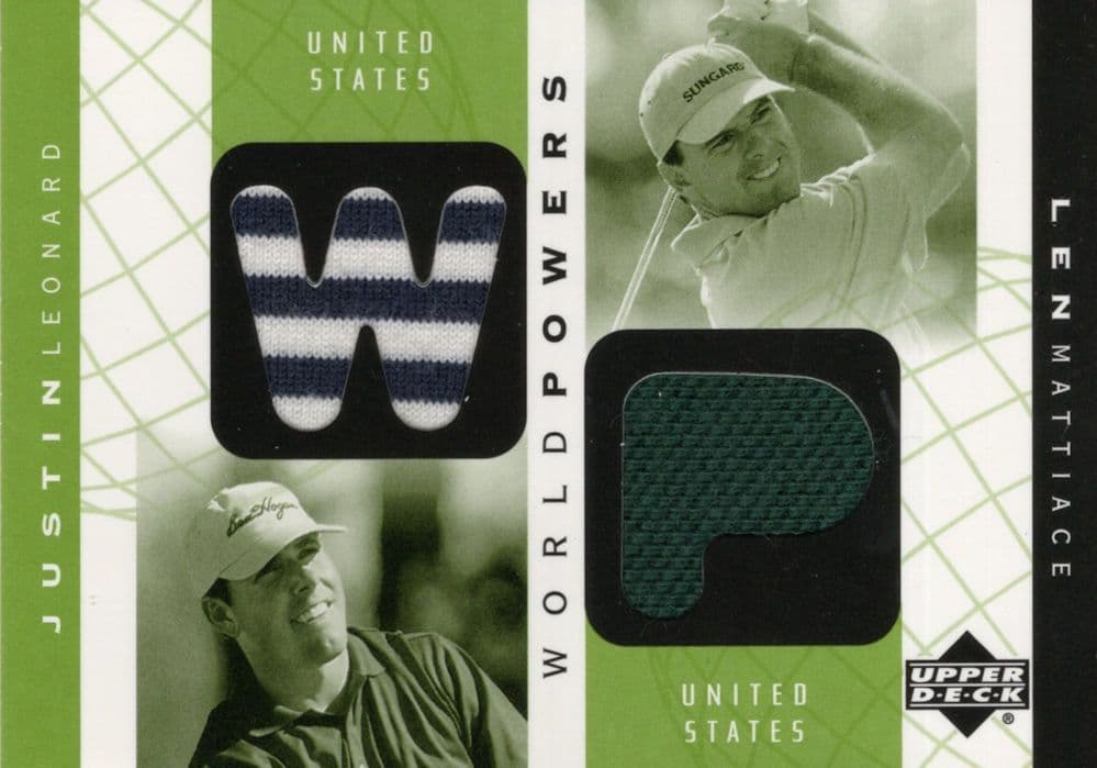 Justin Leonard & Len Mattiace World Powers Golf Upper Deck Relic Shirt Card