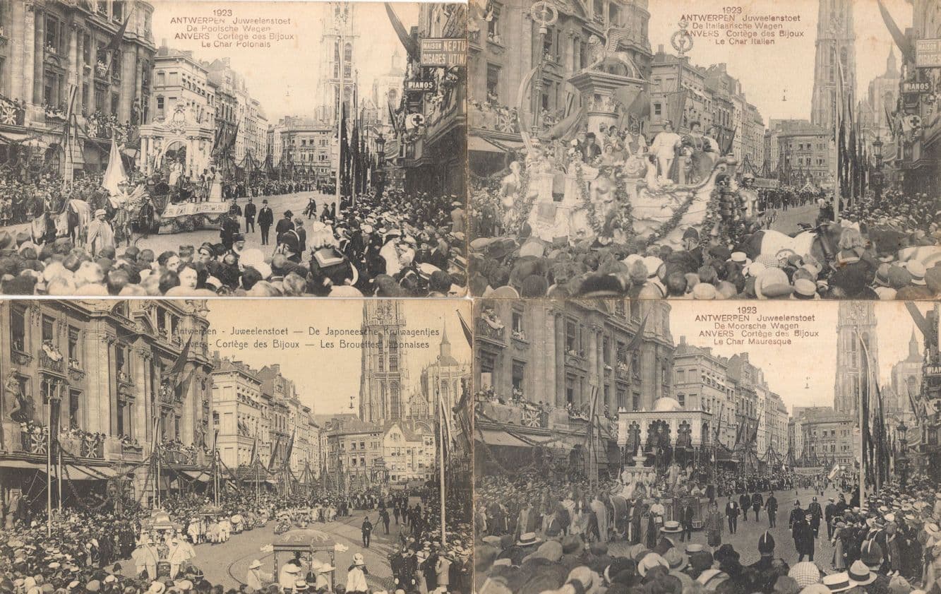 Juweelenstoet Antwerpen 1923 Belgium Procession 4x Old Postcard s