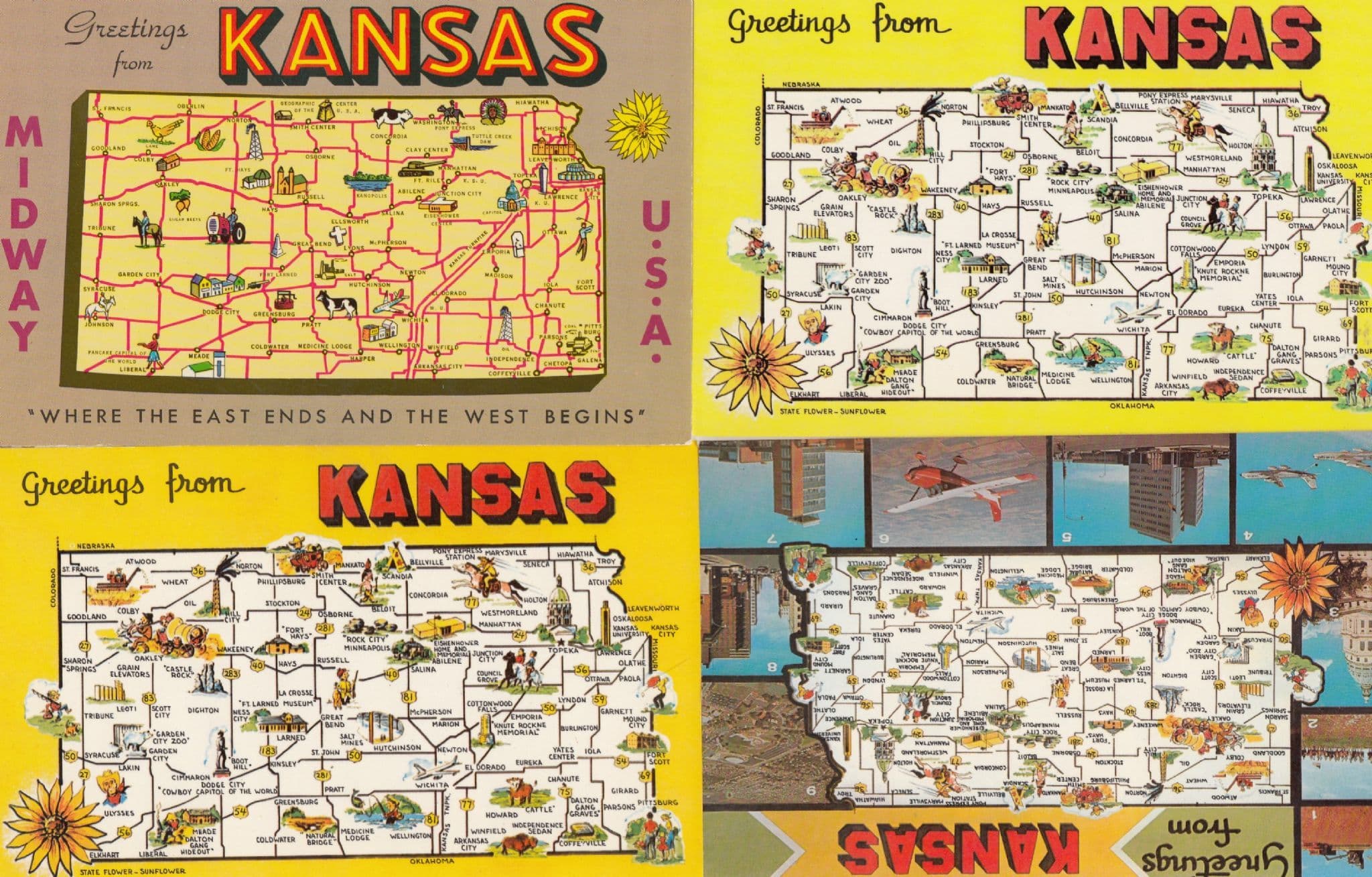 Kansas 4x Midway Greetings From Map Postcard s