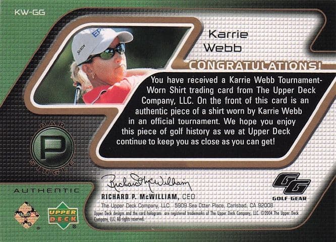 Karrie Webb Golf Gear Real Player Shirt Swatch Rare Upper Deck Card