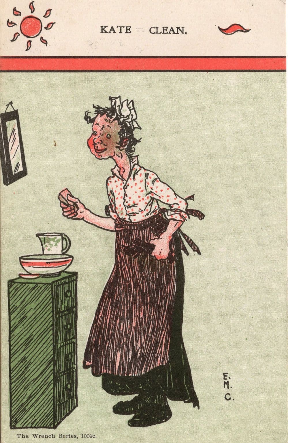 Kate Cleaning Dirty House Cleaner Rare Wrench Series Comic Old Postcard