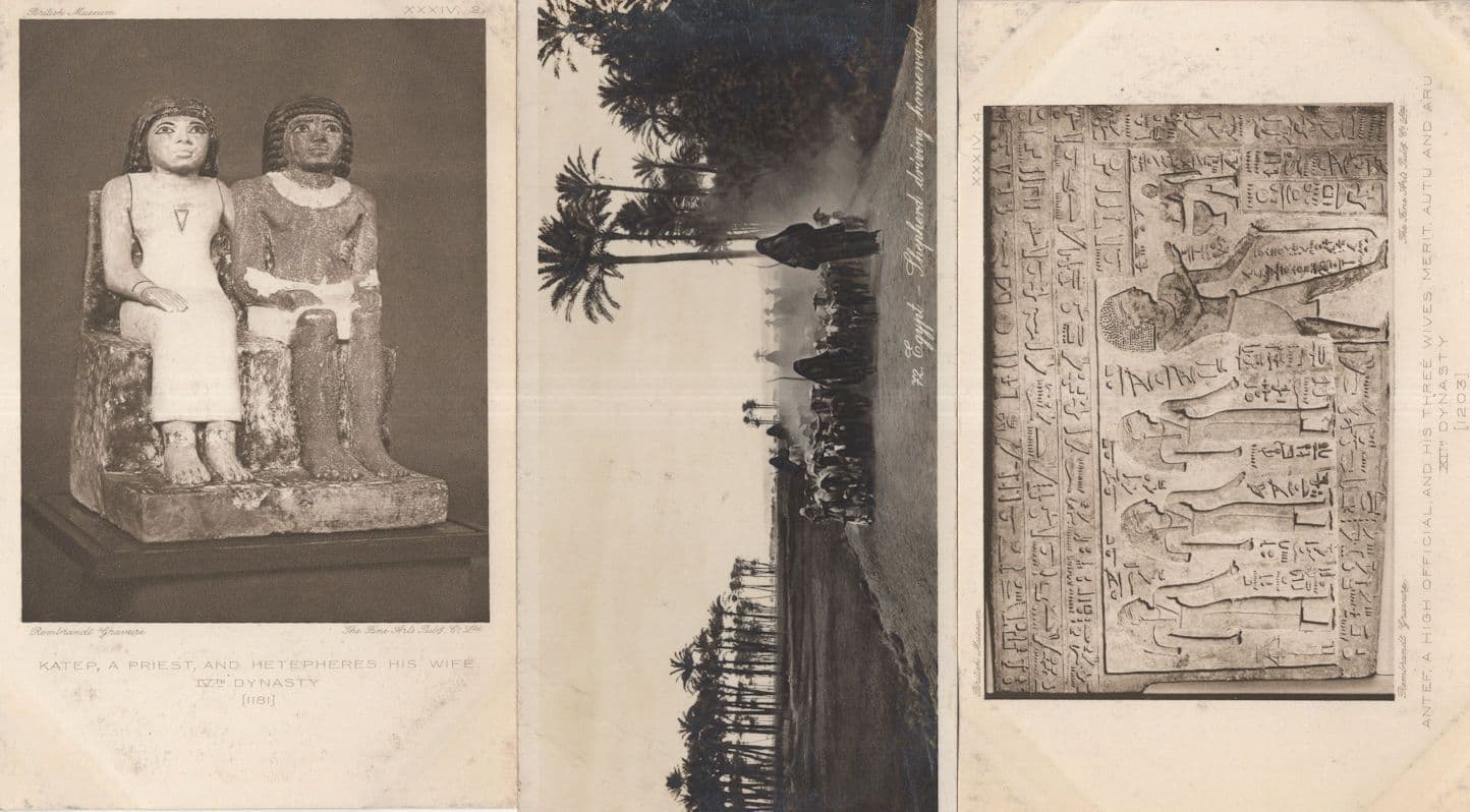 Katep Priest Wife Shepherd Mural 3x Egyptian Old Postcard s