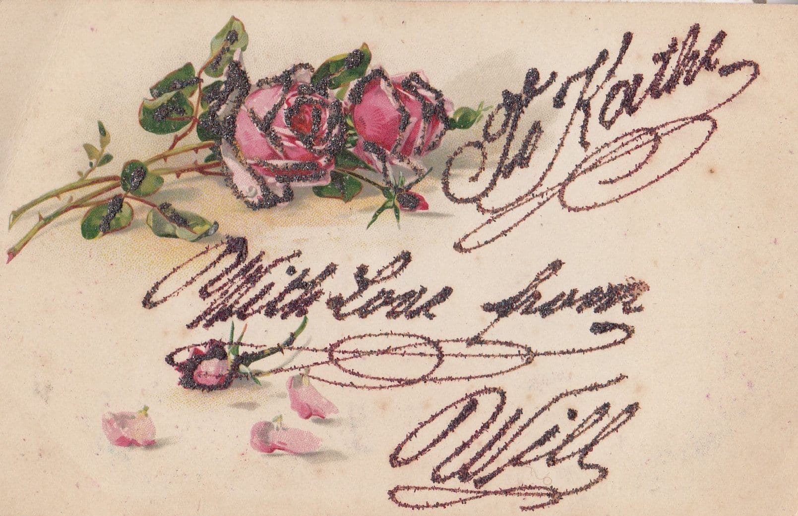 Kath Will William Antique Kathleen Kathy Real Glitter Sparkle Greetings Postcard