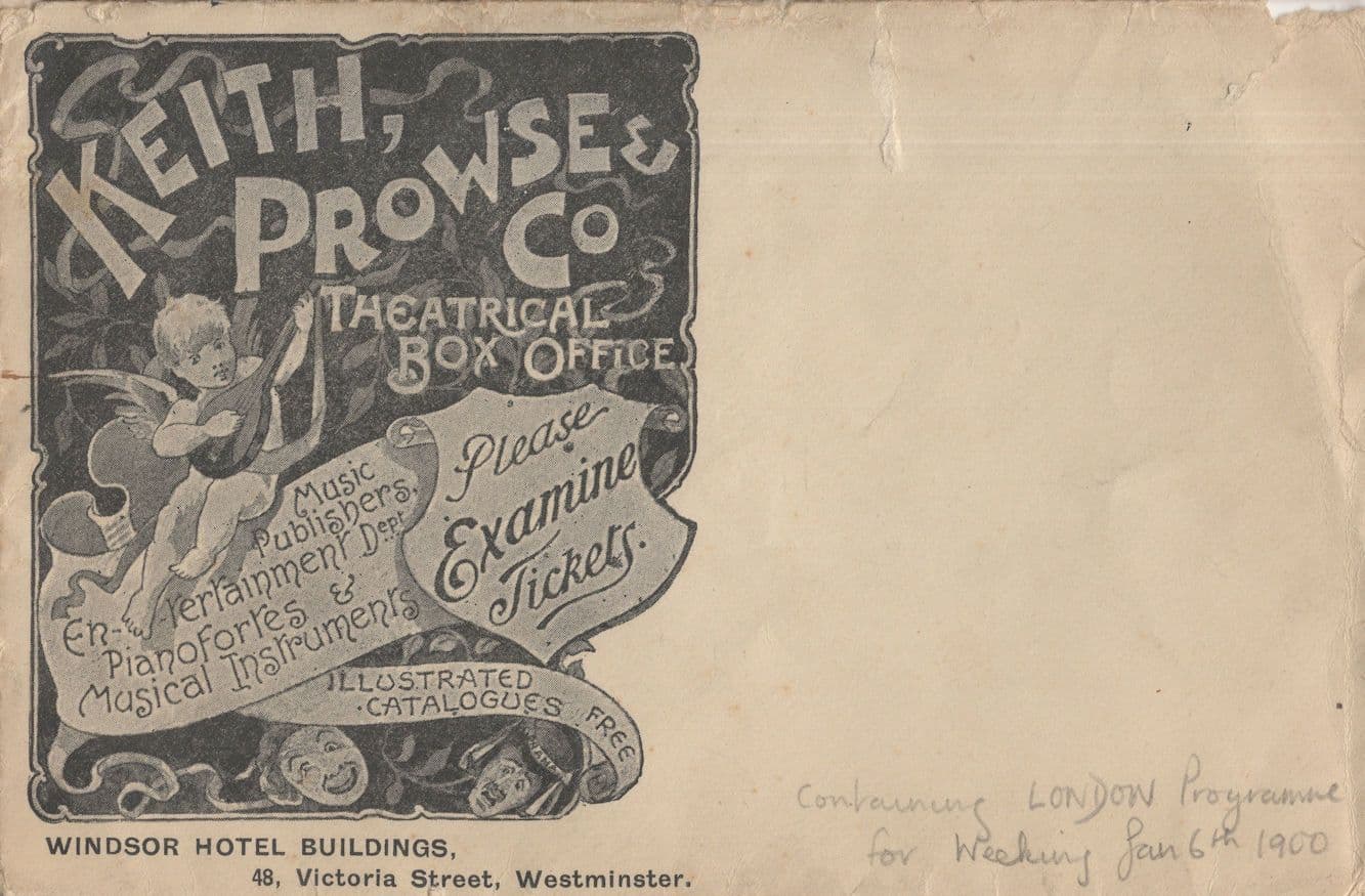 Keith Prowse Antique Theatre Box Office Ticket Envelope