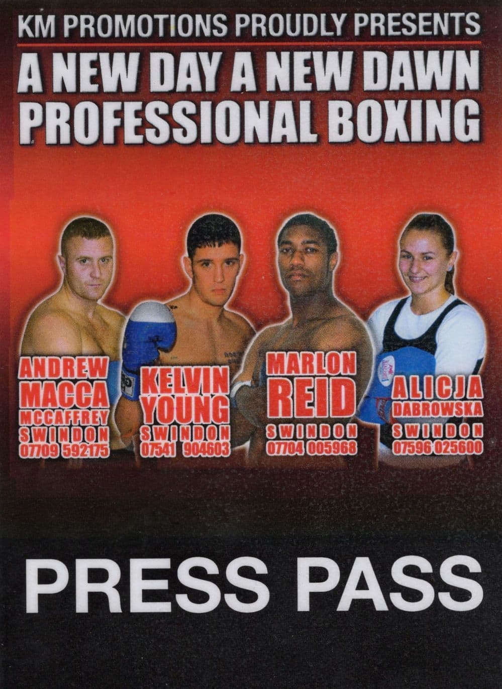 Kelvin Young Swindon Boxers 4x Boxing Night Press Pass