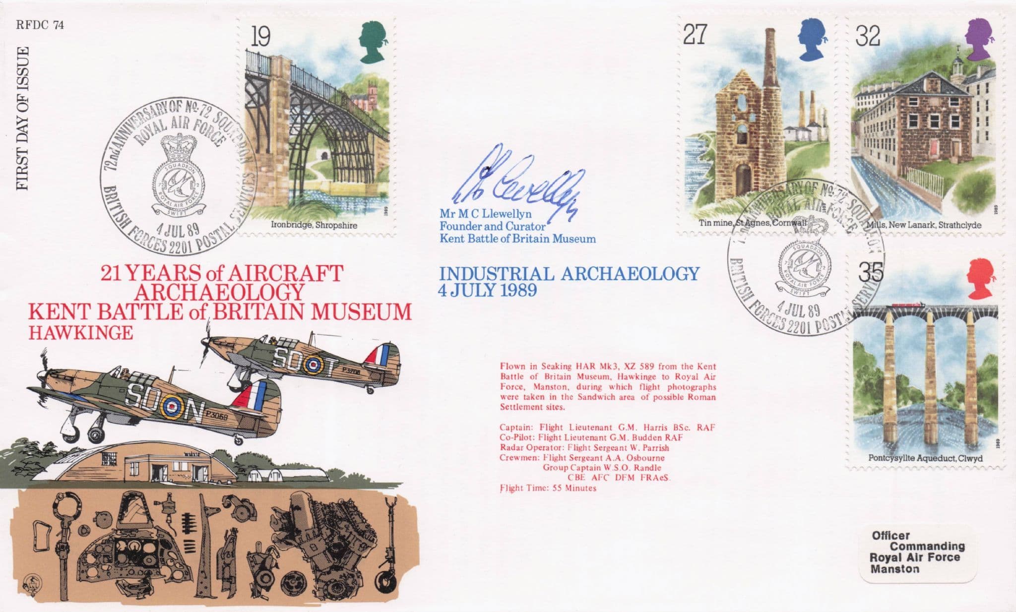 Kent Battle Of Britain Museum 1989 Founder Hand Signed FDC