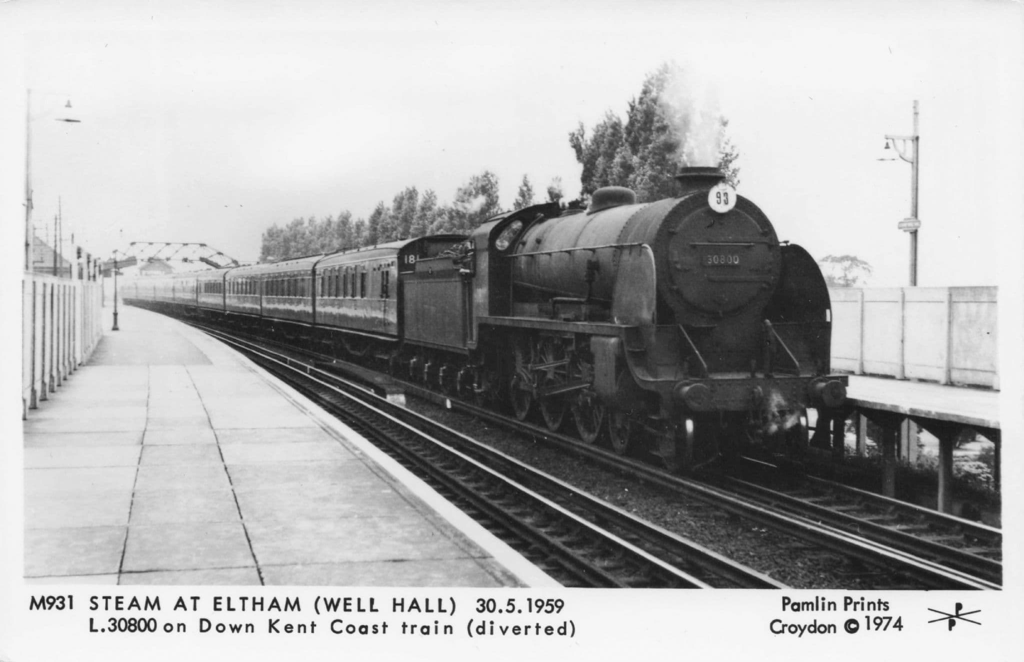 Kent Coast Train at Eltham Station in 1959 Pamlin Prints Railway RPC Postcard