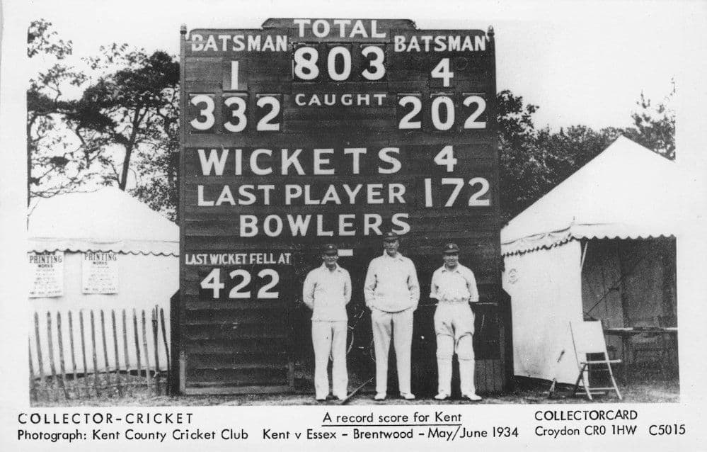 Kent Scoreboard Cricket vs Essex 1934 Real Photo Postcard