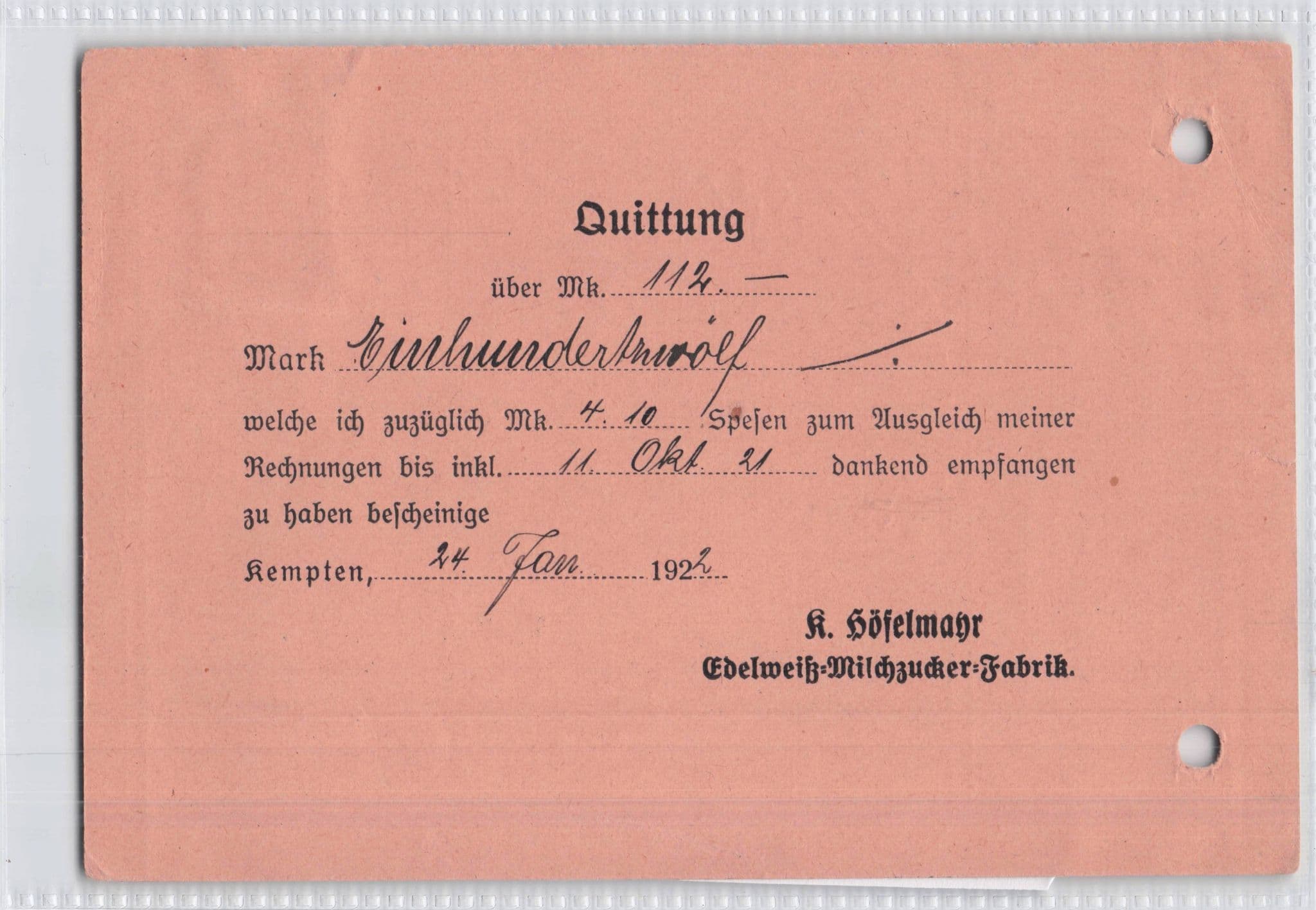 Kepten Germany Cash On Delivery Receipt 1922 Old German Postcard
