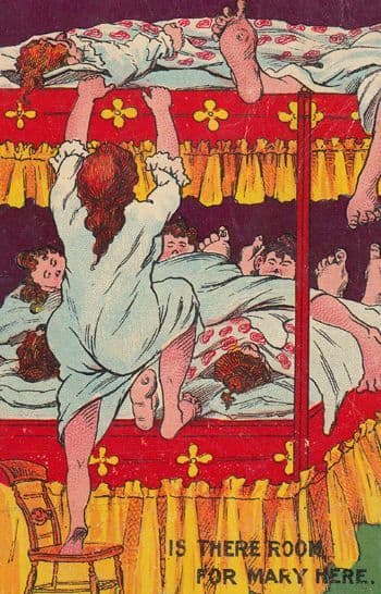 Kids Bunk Bed Full Up Child Sleepover Childrens Mary Old Comic Humour Postcard