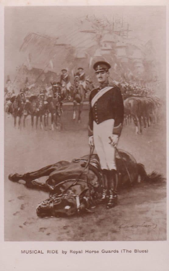 Killed Horse In Battle Musical Ride Royal Guards Antique Military Postcard