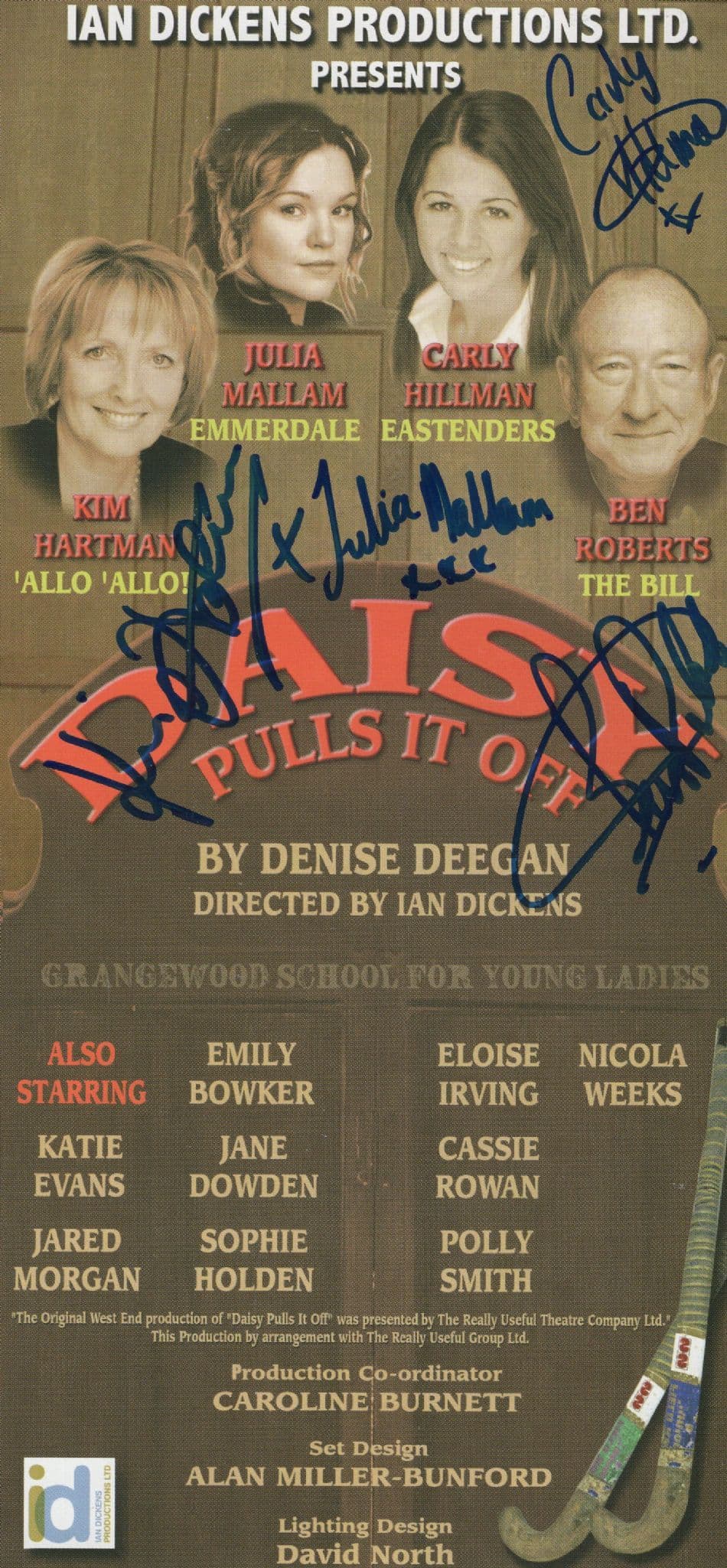Kim Hartman Allo Allo Julia Mallam Carly Hillman Ben Roberts 4x Hand Signed Theatre Flyer