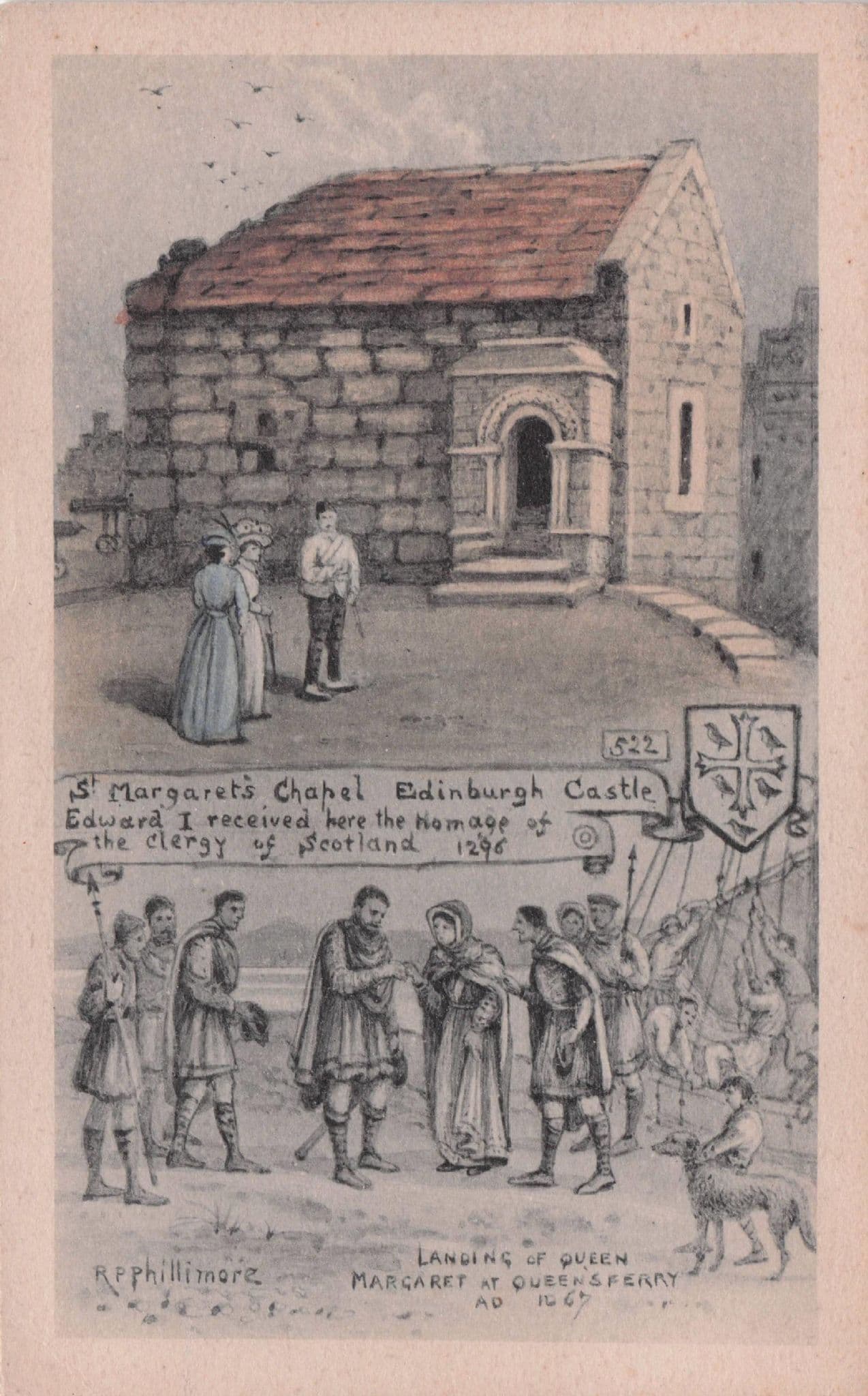 King Edward 1st at St Margarets Chapel Edinburgh Phillimore Postcard