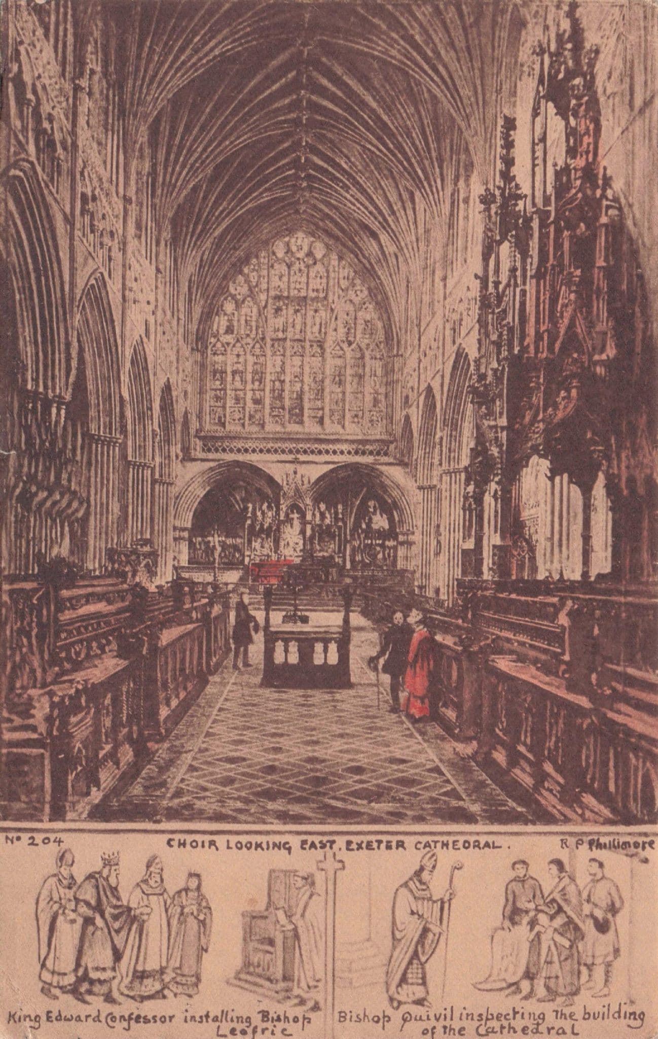 King Edward Confessor Exeter Cathedral Choir Old Phillimore Postcard