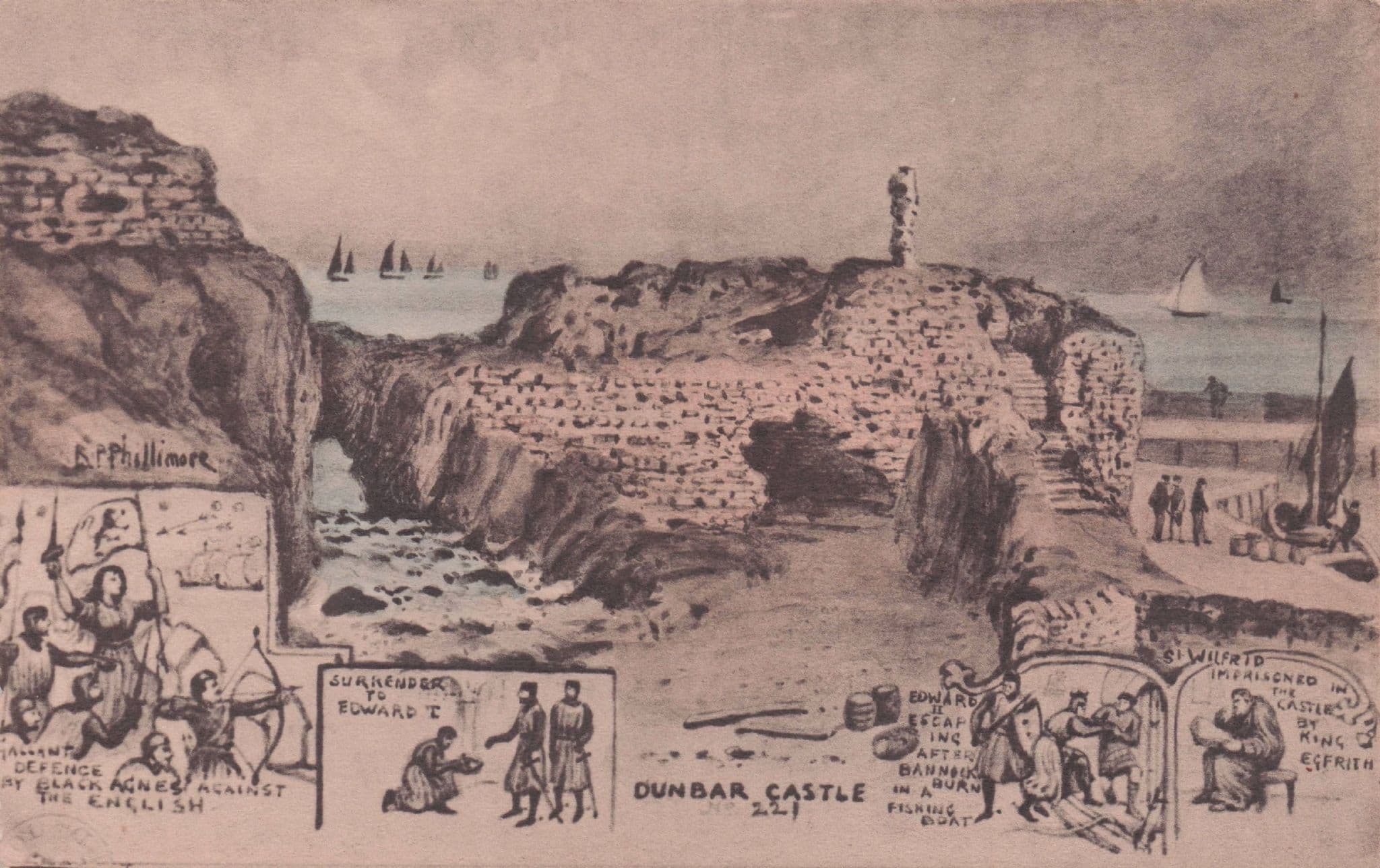 King Edward Escaping Fishing Boat Dunbar Castle Phillimore Postcard