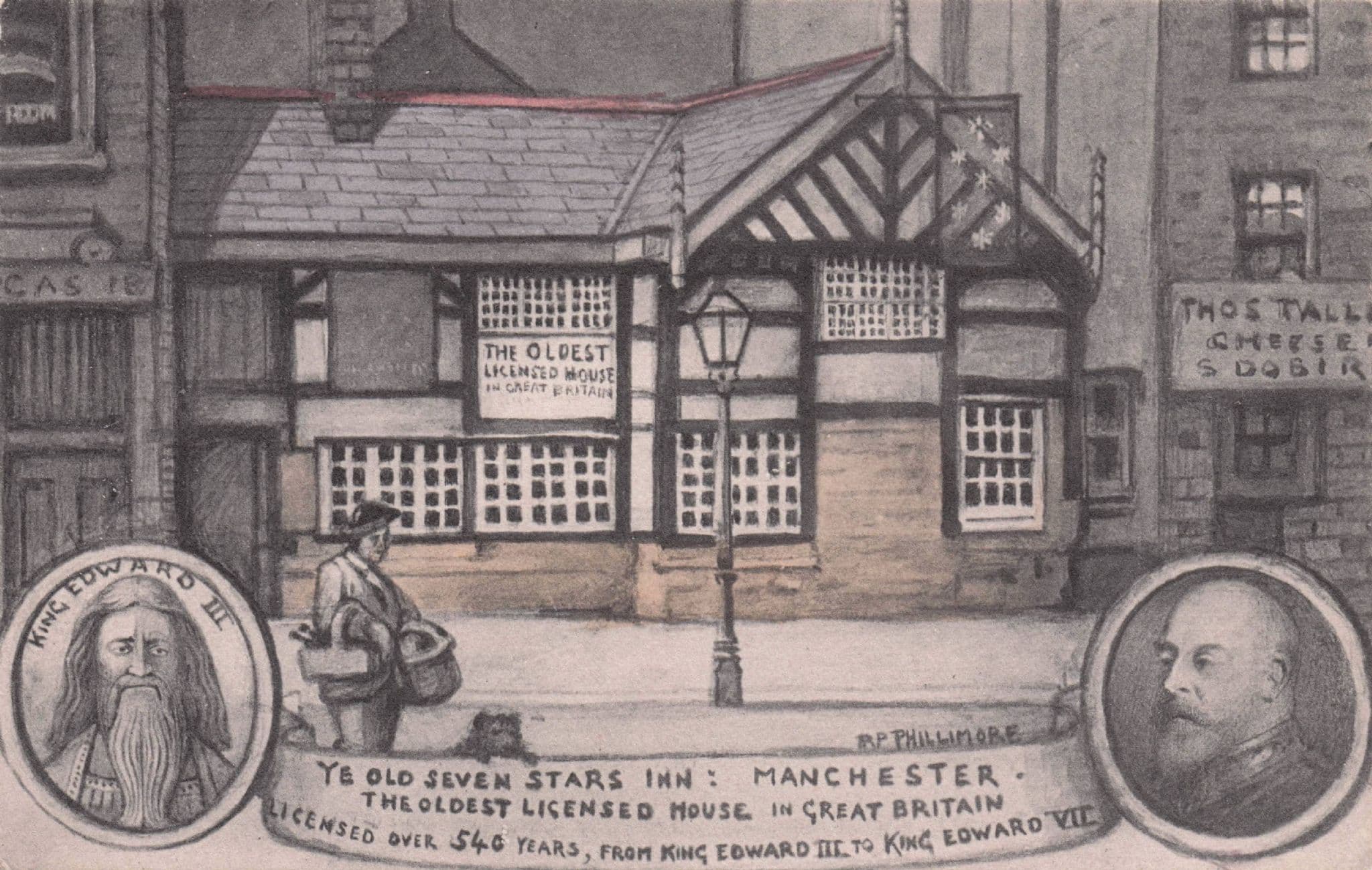 King Edward III Seven Stars Inn Manchester Phillimore Old Postcard