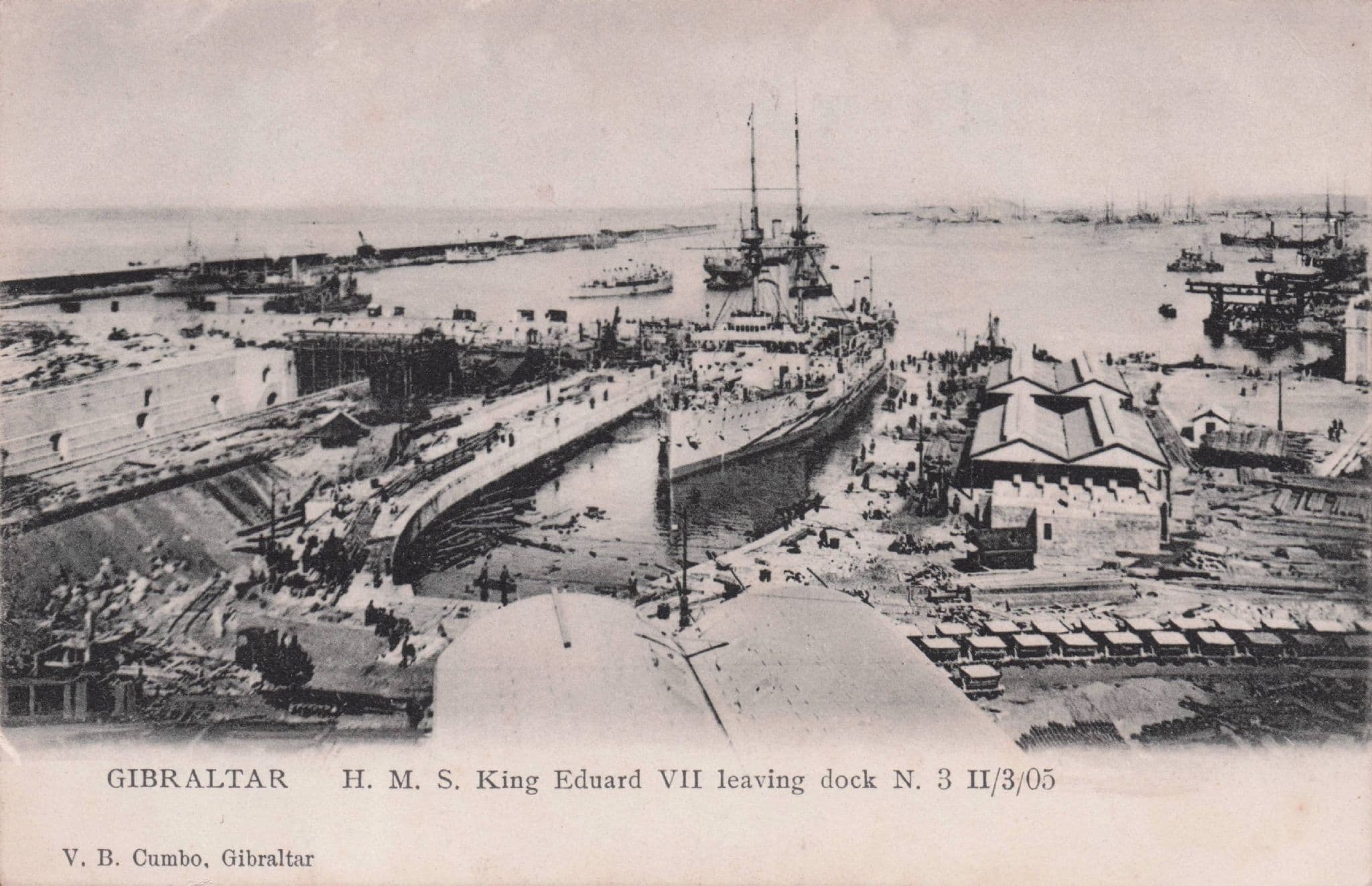 King Edward VII Ship Leaving Dock Gibraltar Antique Postcard