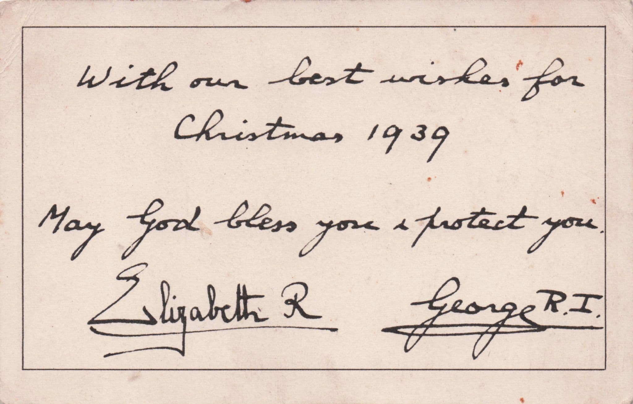 King George V & Queen Mary Printed Signed WW2 Xmas Postcard