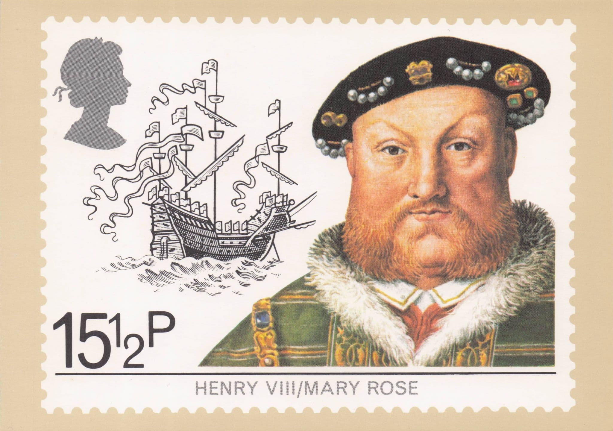 King Henry VIII & Mary Rose Ship Royal Mail Stamp Ltd Edn Postcard