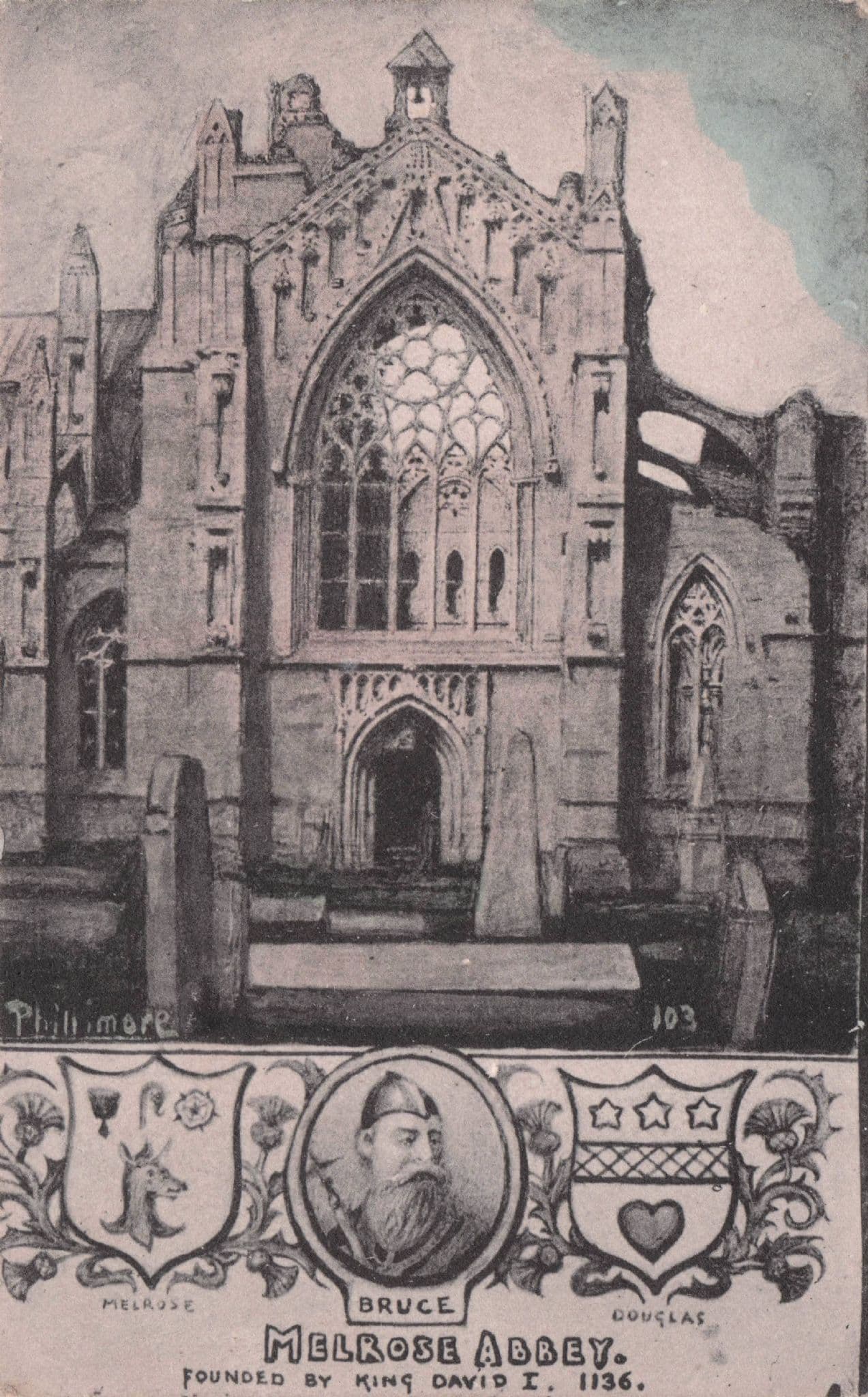 King Robert The Bruce Melrose Abbey Scottish Old Phillimore Postcard