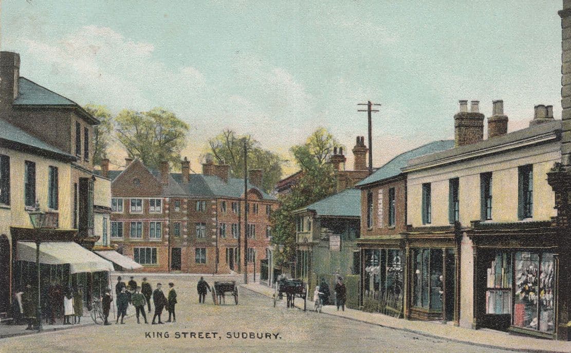 King Street Sudbury Suffolk Bicycles Shoe Hat Shop 1906 Postcard