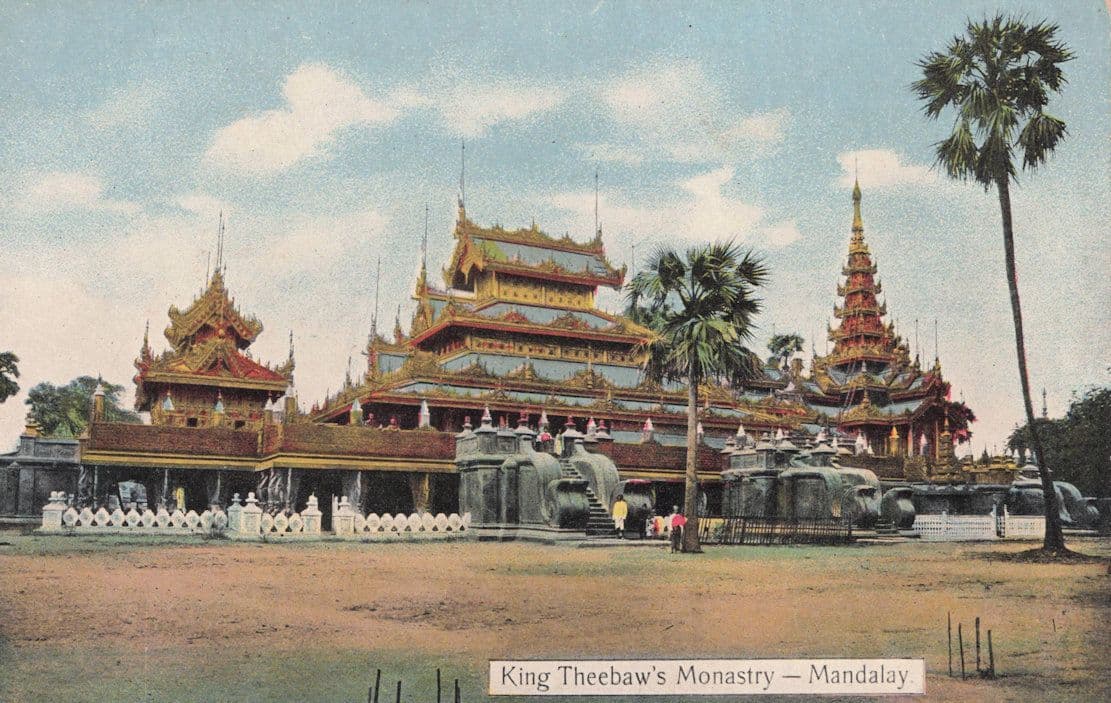 King Theebaw's Mandalay Monastry Burma India Antique Postcard