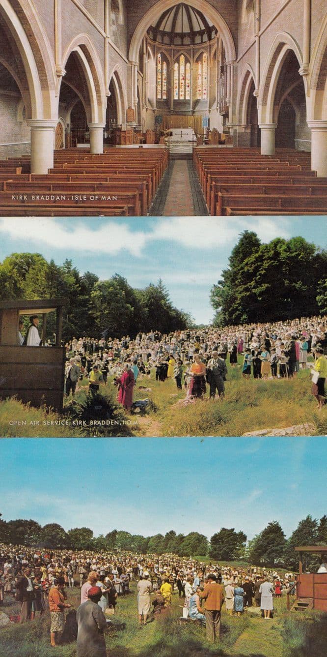 Kirk Bradden Open Air Service Isle Of Man 3x 1970s Postcard