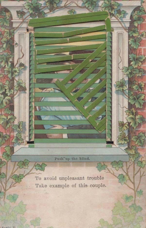 Kitchen Shutters Window Blind Blinds Rear Antique Kiss Kissing Postcard