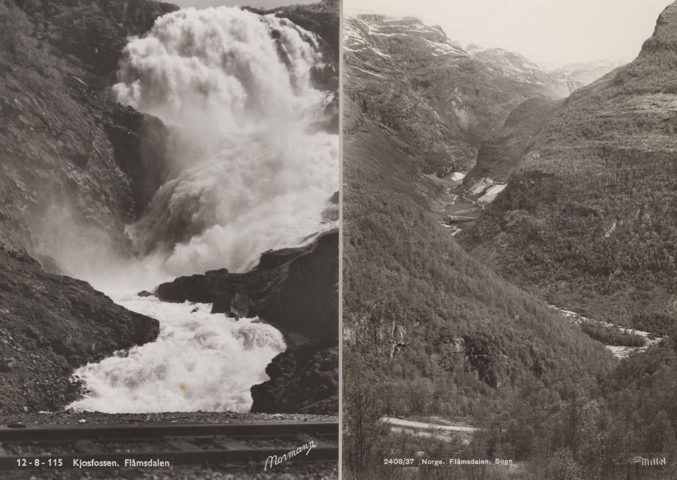Kjosfossen Flamsdalen Norway 2x Real Photo Postcard s