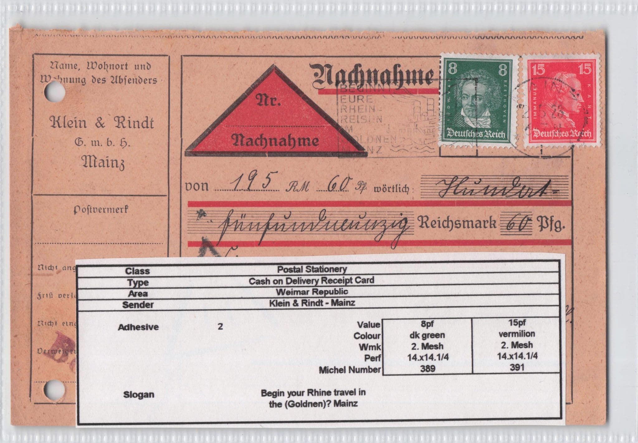 Klein & Rindt Mainz German Cash On Delivery 1923 Receipt Postcard