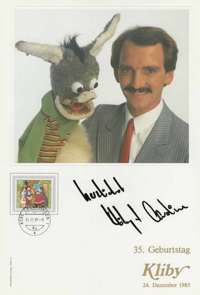 Kliby & Caroline Puppet Swiss Ventriloquist Hand Signed FDC Photo